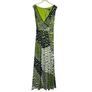 DKNY Womens Maxi Dress Sleeveless Chiffon Size 14 Green Abstract Print